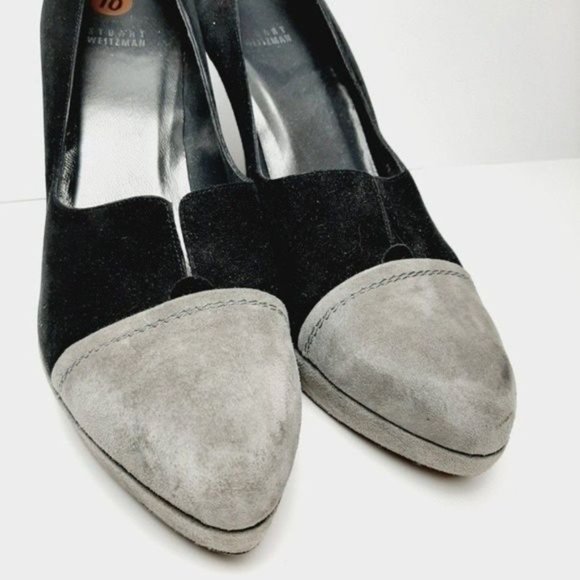 STUART WEITZMAN Genuine Suede Leather Pumps High Heel Stiletto Black Grey Sz 10 - Picture 8 of 13